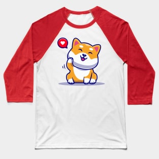 Cute Shiba Inu Dog Waving Hand Cartoon Baseball T-Shirt